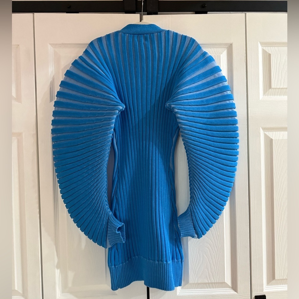 FUMI Iris Mini Dress Blue Ribbed Knit Exaggerated Sleeve NWT 2XL - Picture 6 of 10